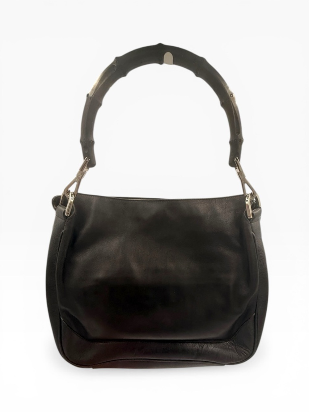 Gucci Bamboo Top Handle Leather Shoulder Bag Black Vintage Authenticate - Picture 2 of 12